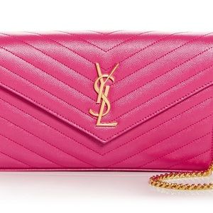 💖 Saint Laurent Monogram Quilted Leather Chain Wallet 💖 Fuchsia